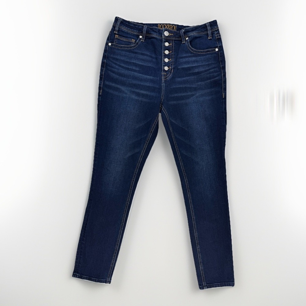 Rock & Roll Denim Womens High Rise Skinny Jean 31 Dark Wash Stretch Rodeo Punchy